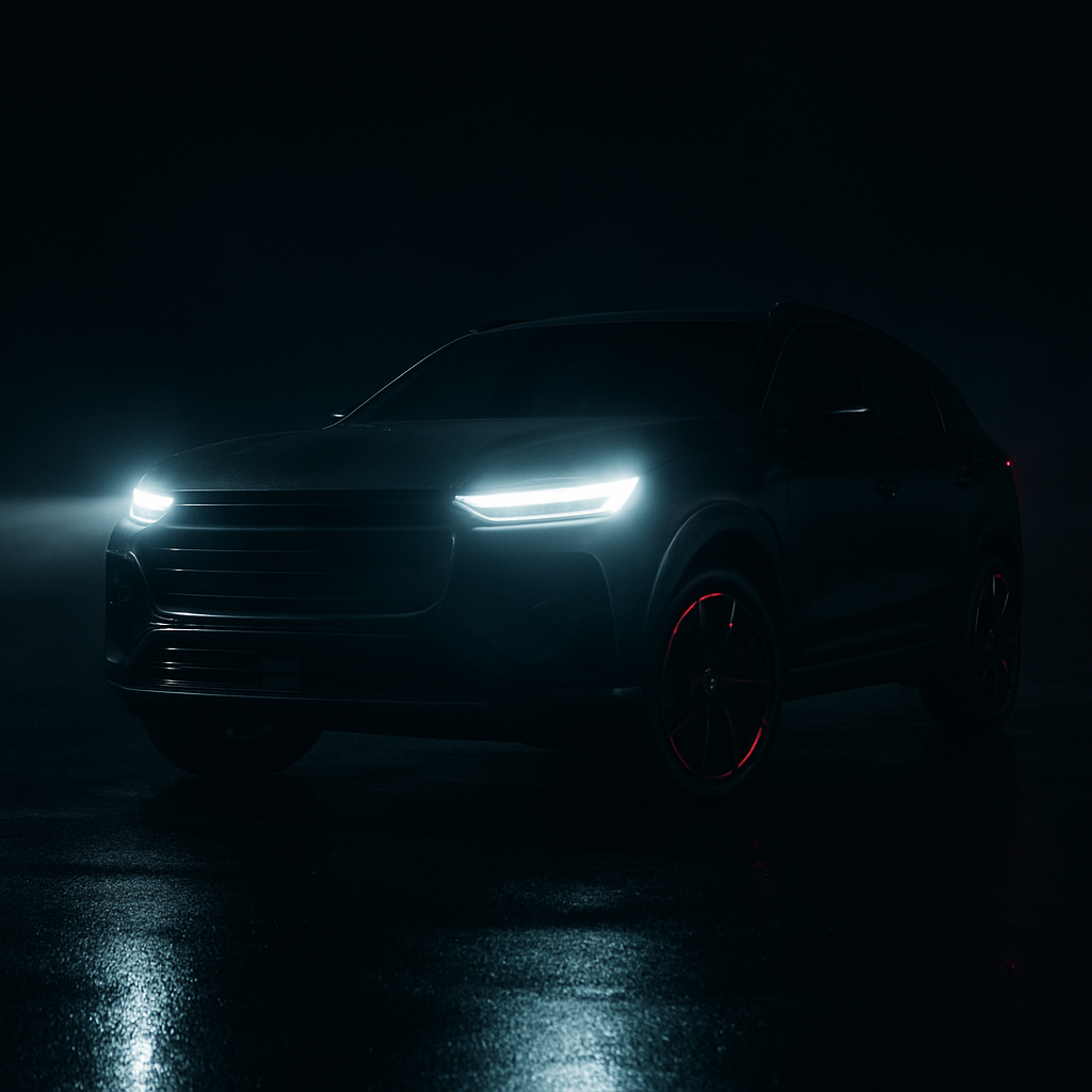 Modern vehicle at night with performance lighting